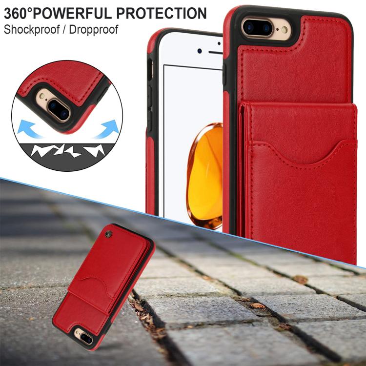 For iPhone 7 Plus / 8 Plus AwQuer Vertical Flip Card Bag Holder Leather Phone Case(Red)
