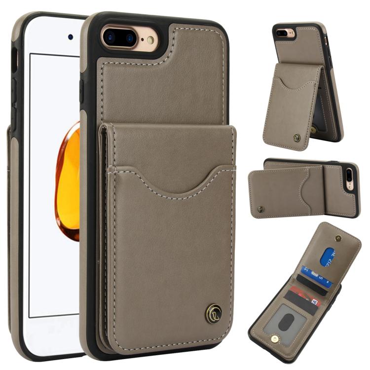 For iPhone 7 Plus / 8 Plus AwQuer Vertical Flip Card Bag Holder Leather Phone Case(Grey)