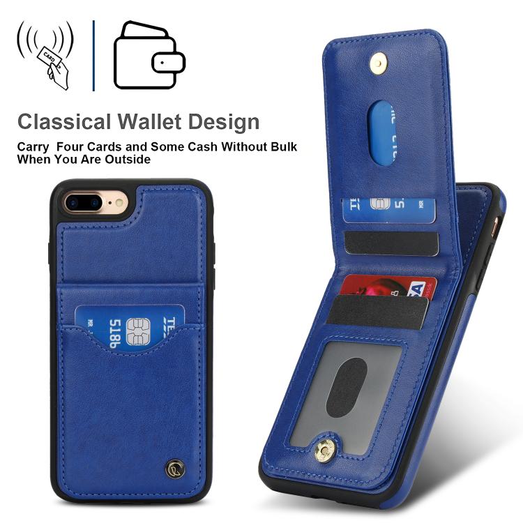For iPhone 7 Plus / 8 Plus AwQuer Vertical Flip Card Bag Holder Leather Phone Case(Blue)