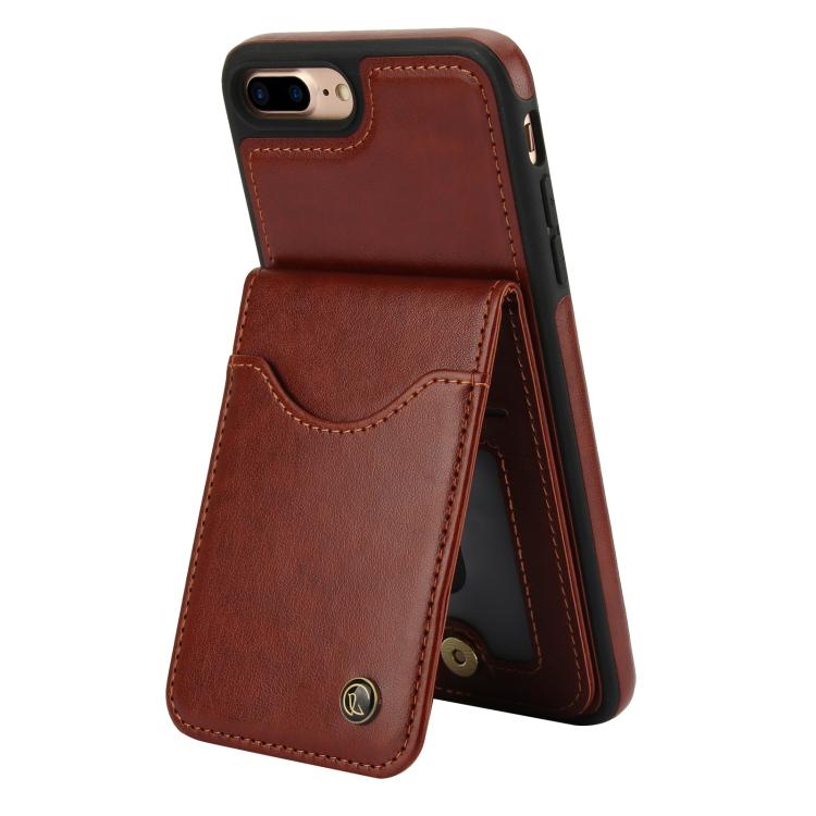 For iPhone 7 Plus / 8 Plus AwQuer Vertical Flip Card Bag Holder Leather Phone Case(Brown)