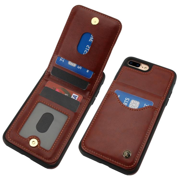 For iPhone 7 Plus / 8 Plus AwQuer Vertical Flip Card Bag Holder Leather Phone Case(Brown)