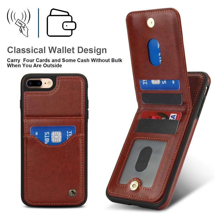 For iPhone 7 Plus / 8 Plus AwQuer Vertical Flip Card Bag Holder Leather Phone Case(Brown)