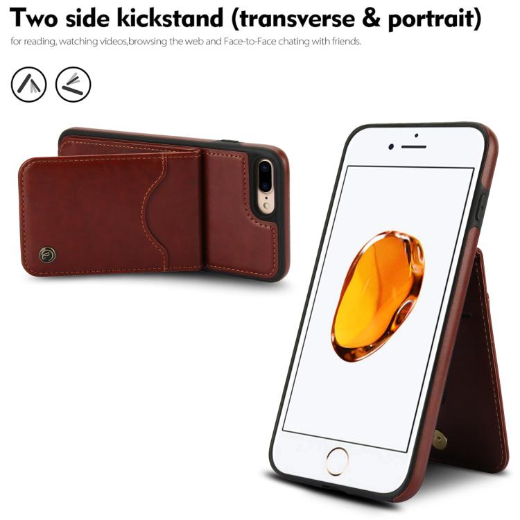 For iPhone 7 Plus / 8 Plus AwQuer Vertical Flip Card Bag Holder Leather Phone Case(Brown)