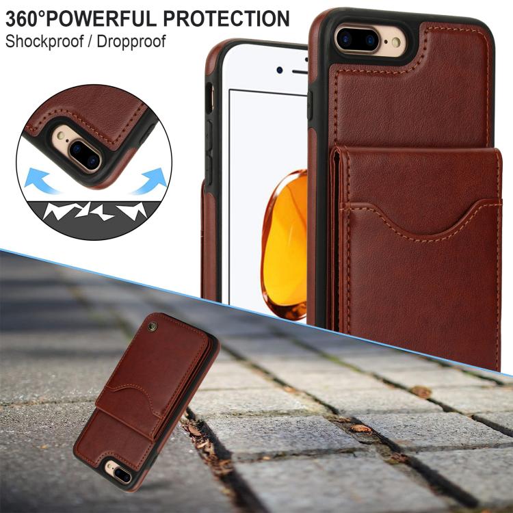 For iPhone 7 Plus / 8 Plus AwQuer Vertical Flip Card Bag Holder Leather Phone Case(Brown)