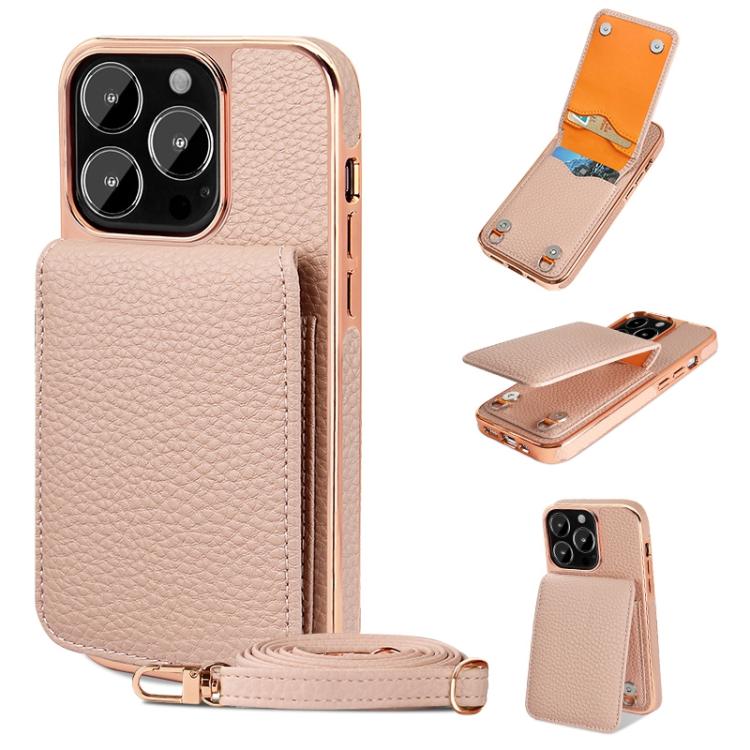 For iPhone 13 Pro VIETAO Litchi Texture Wallet PU Phone Case with Lanyard(Pink)