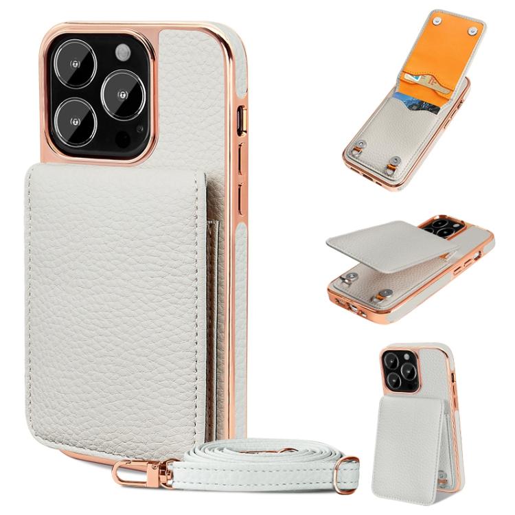 For iPhone 13 Pro VIETAO Litchi Texture Wallet PU Phone Case with Lanyard(White)