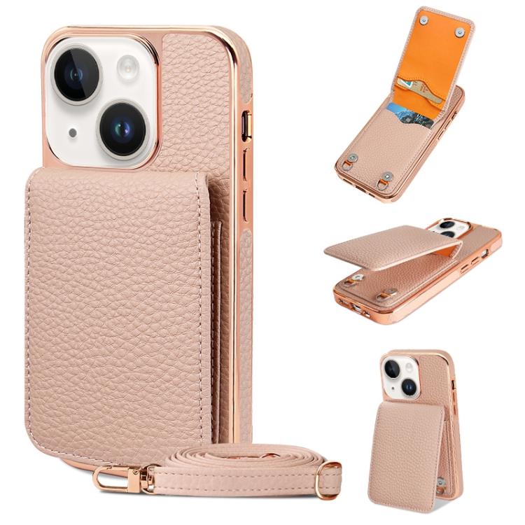 For iPhone 13 VIETAO Litchi Texture Wallet PU Phone Case with Lanyard(Pink)