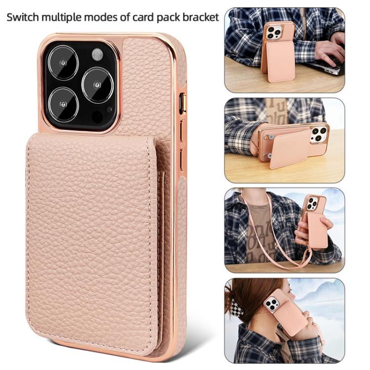 For iPhone 15 VIETAO Litchi Texture Wallet PU Phone Case with Lanyard(Black)