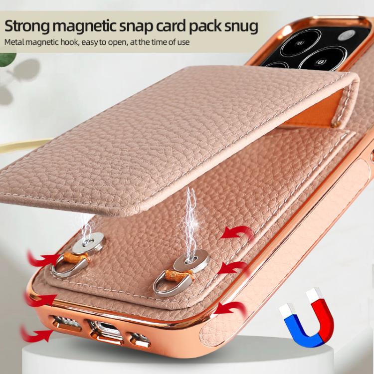 For iPhone 15 VIETAO Litchi Texture Wallet PU Phone Case with Lanyard(White)