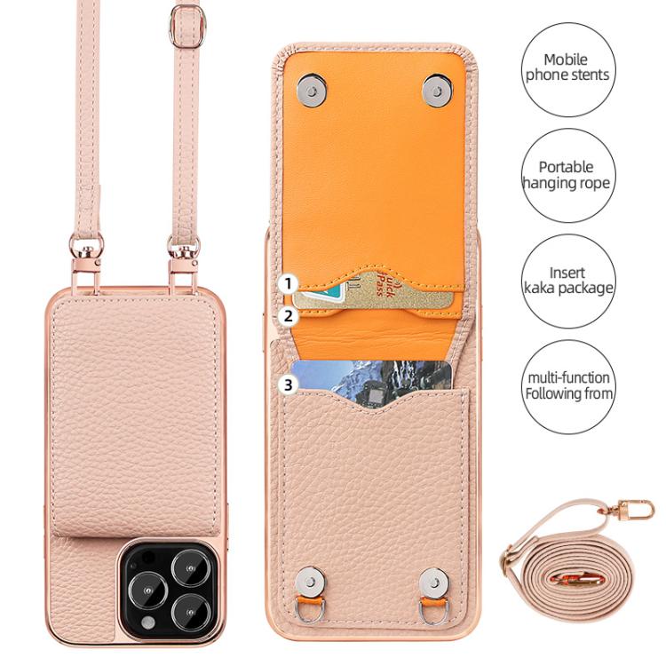 For iPhone 13 Pro VIETAO Litchi Texture Wallet PU Phone Case with Lanyard(Pink)