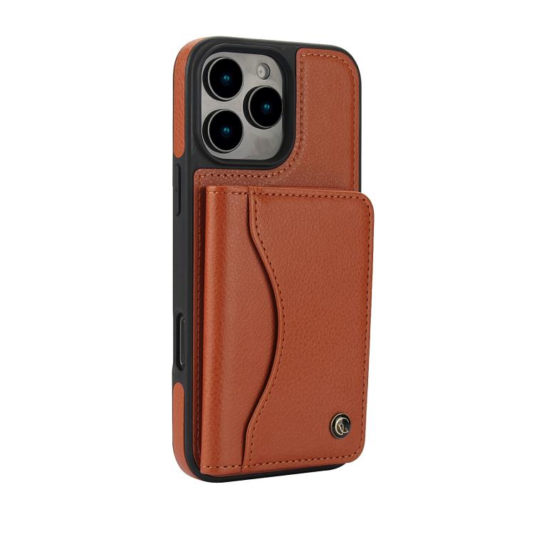 For iPhone 16 Pro Max AwQuer Horizontal Flip Card Bag Holder Leather Phone Case(Brown)