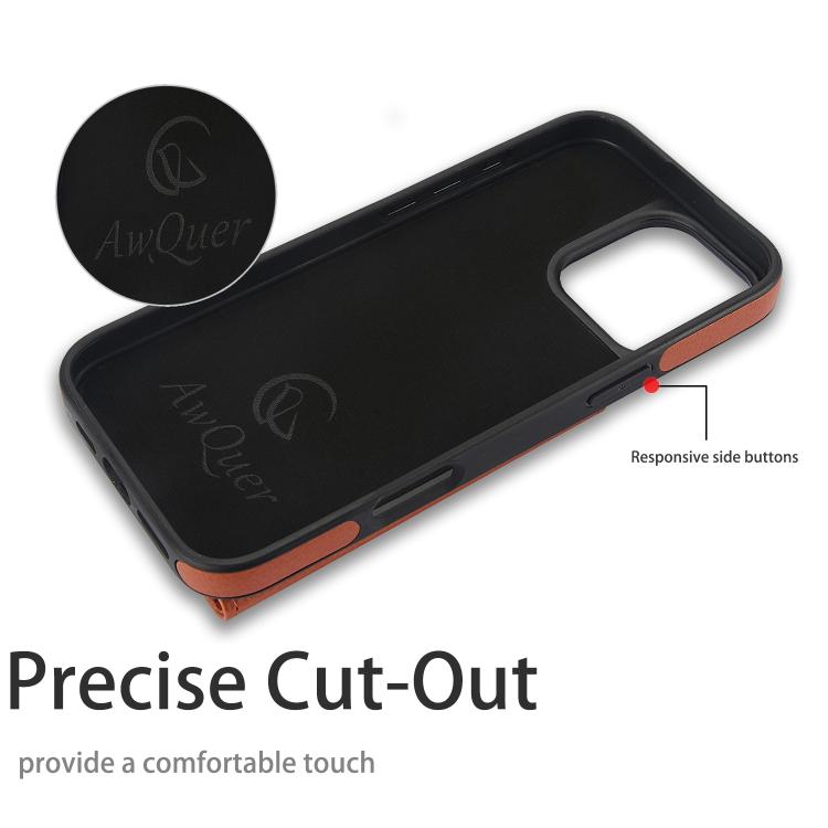 For iPhone 16 Pro Max AwQuer Horizontal Flip Card Bag Holder Leather Phone Case(Brown)