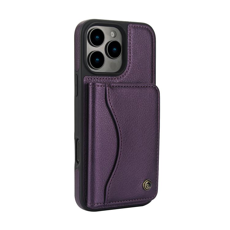 For iPhone 16 Pro Max AwQuer Horizontal Flip Card Bag Holder Leather Phone Case(Dark Purple)