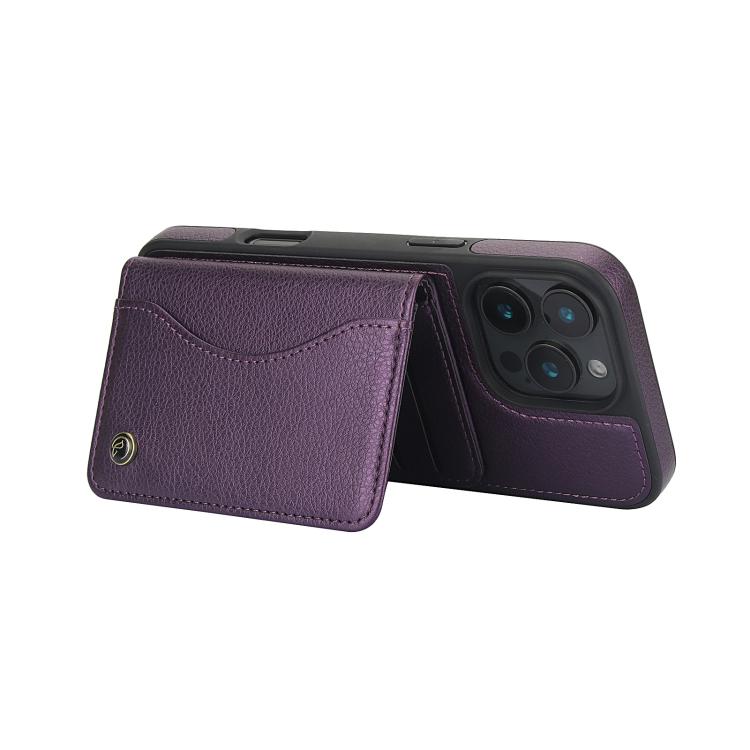 For iPhone 16 Pro Max AwQuer Horizontal Flip Card Bag Holder Leather Phone Case(Dark Purple)