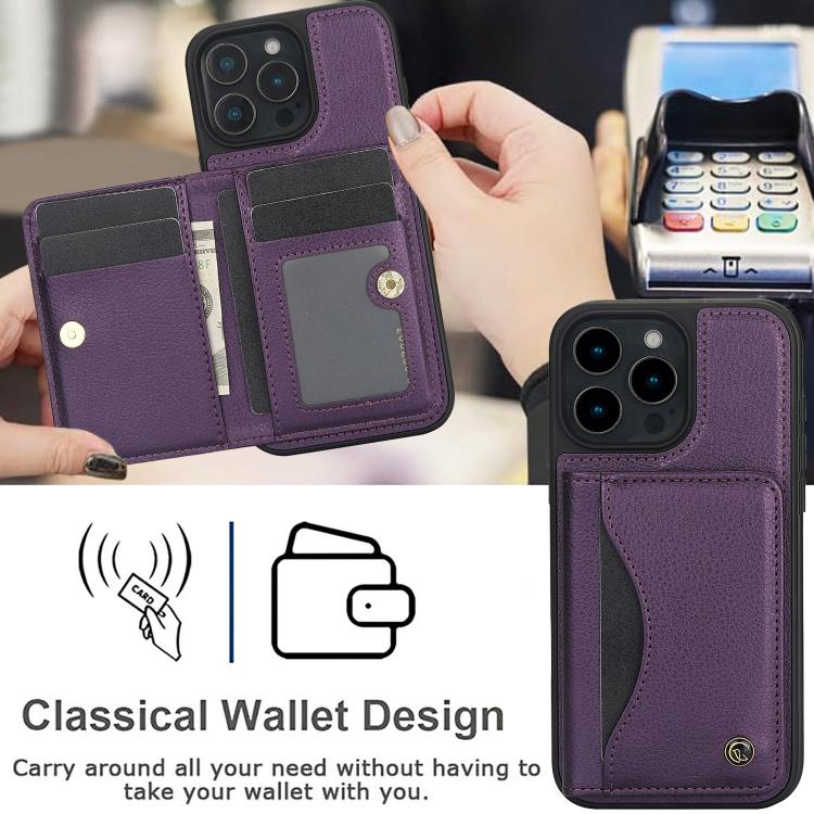 For iPhone 16 Pro Max AwQuer Horizontal Flip Card Bag Holder Leather Phone Case(Dark Purple)
