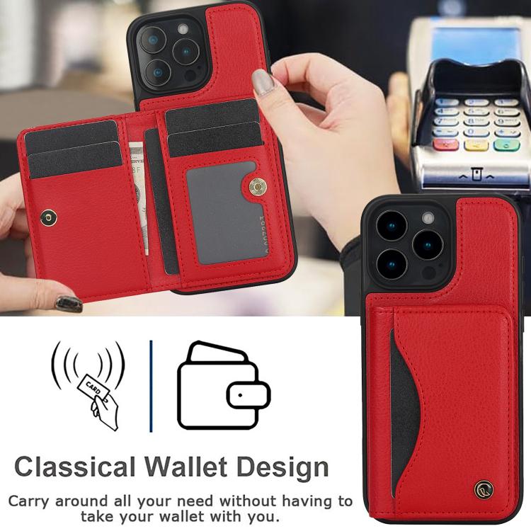 For iPhone 16 Pro Max AwQuer Horizontal Flip Card Bag Holder Leather Phone Case(Red)