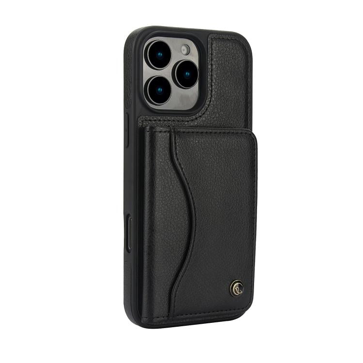 For iPhone 16 Pro AwQuer Horizontal Flip Card Bag Holder Leather Phone Case(Black)