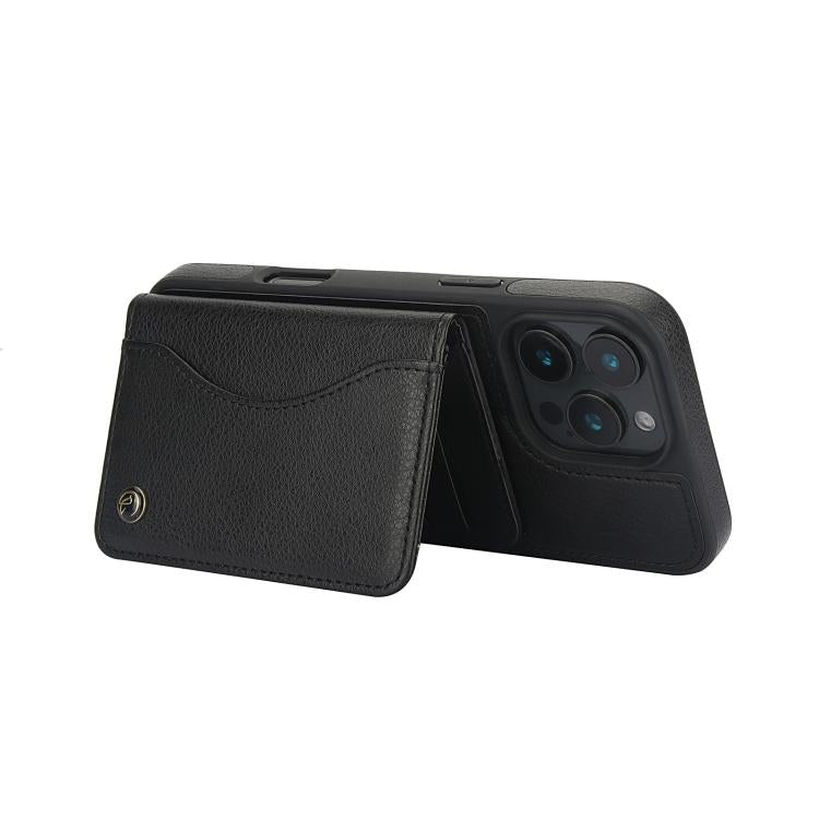 For iPhone 16 Pro AwQuer Horizontal Flip Card Bag Holder Leather Phone Case(Black)