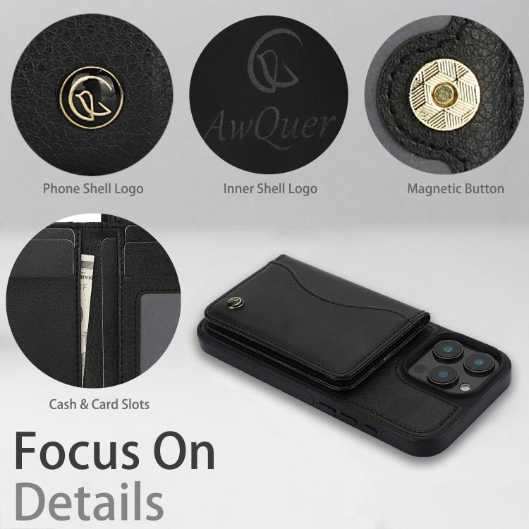 For iPhone 16 Pro AwQuer Horizontal Flip Card Bag Holder Leather Phone Case(Black)