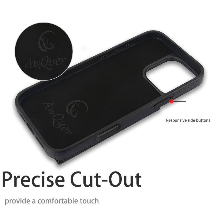 For iPhone 16 Pro AwQuer Horizontal Flip Card Bag Holder Leather Phone Case(Black)