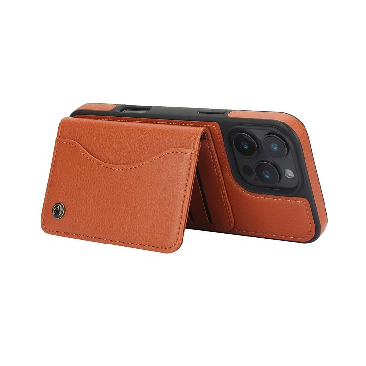 For iPhone 16 Pro AwQuer Horizontal Flip Card Bag Holder Leather Phone Case(Brown)