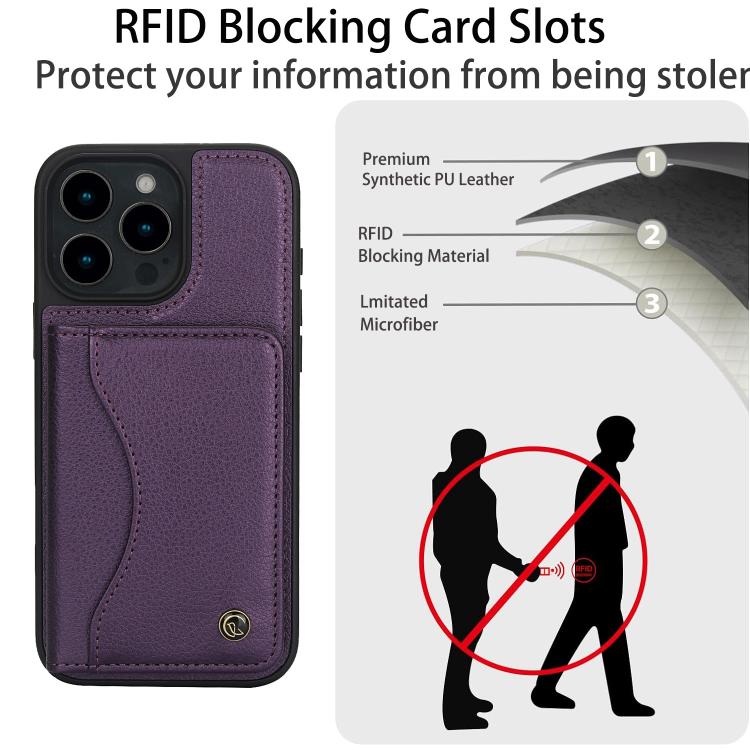 For iPhone 16 Pro AwQuer Horizontal Flip Card Bag Holder Leather Phone Case(Dark Purple)
