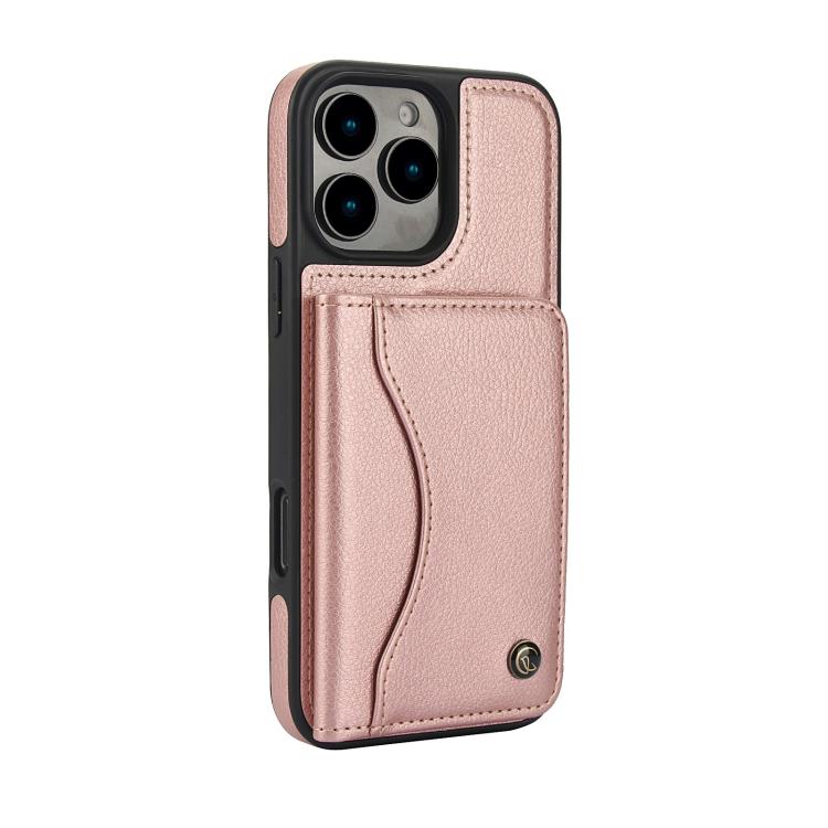 For iPhone 16 Pro AwQuer Horizontal Flip Card Bag Holder Leather Phone Case(Rose Gold)