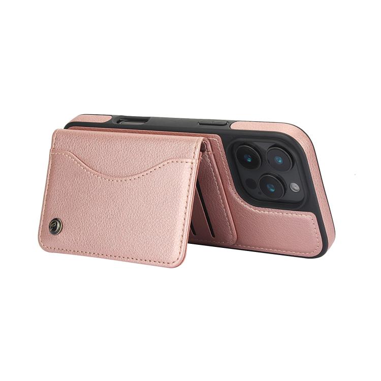 For iPhone 16 Pro AwQuer Horizontal Flip Card Bag Holder Leather Phone Case(Rose Gold)