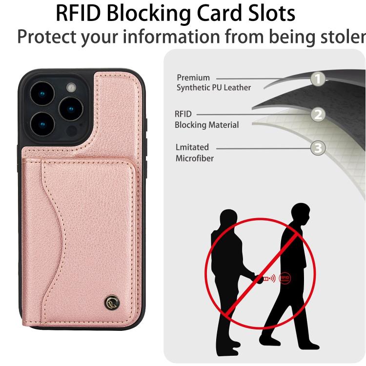 For iPhone 16 Pro AwQuer Horizontal Flip Card Bag Holder Leather Phone Case(Rose Gold)