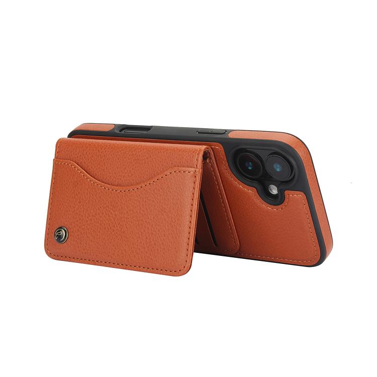 For iPhone 16 Plus AwQuer Horizontal Flip Card Bag Holder Leather Phone Case(Brown)