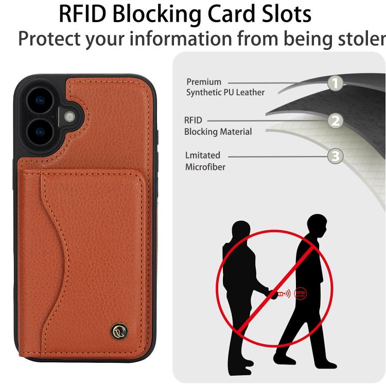 For iPhone 16 Plus AwQuer Horizontal Flip Card Bag Holder Leather Phone Case(Brown)