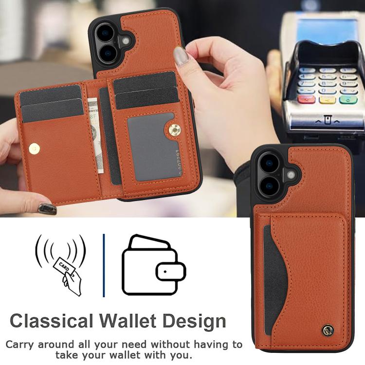 For iPhone 16 Plus AwQuer Horizontal Flip Card Bag Holder Leather Phone Case(Brown)