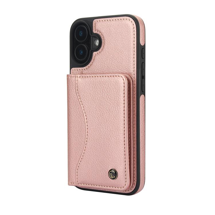 For iPhone 16 Plus AwQuer Horizontal Flip Card Bag Holder Leather Phone Case(Rose Gold)