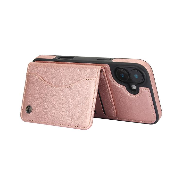 For iPhone 16 Plus AwQuer Horizontal Flip Card Bag Holder Leather Phone Case(Rose Gold)