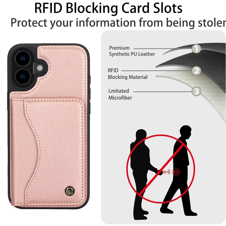 For iPhone 16 Plus AwQuer Horizontal Flip Card Bag Holder Leather Phone Case(Rose Gold)
