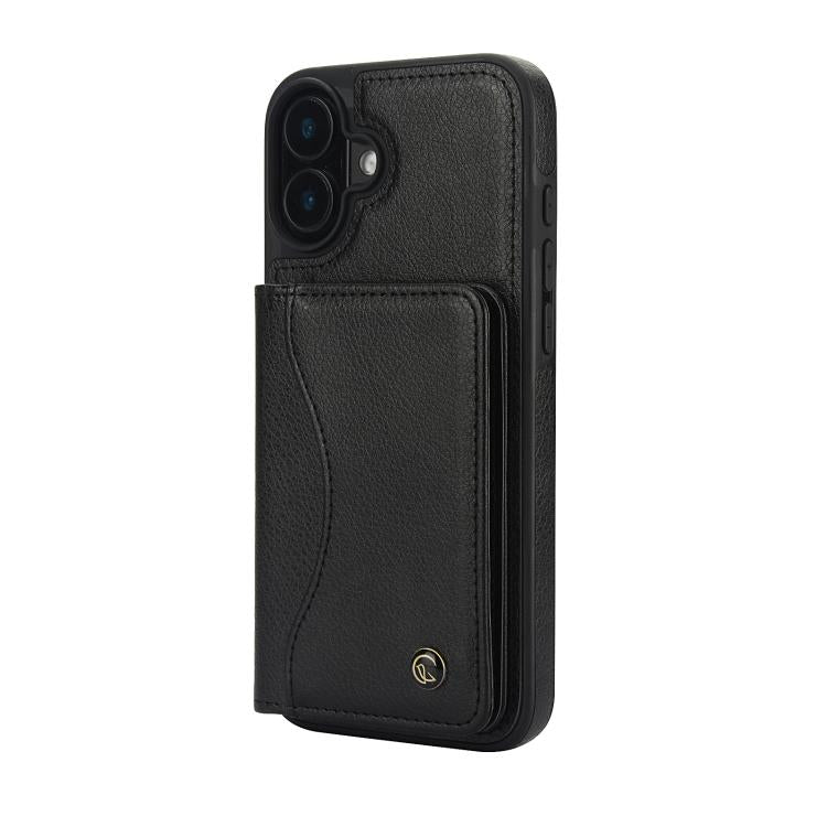 For iPhone 16 AwQuer Horizontal Flip Card Bag Holder Leather Phone Case(Black)