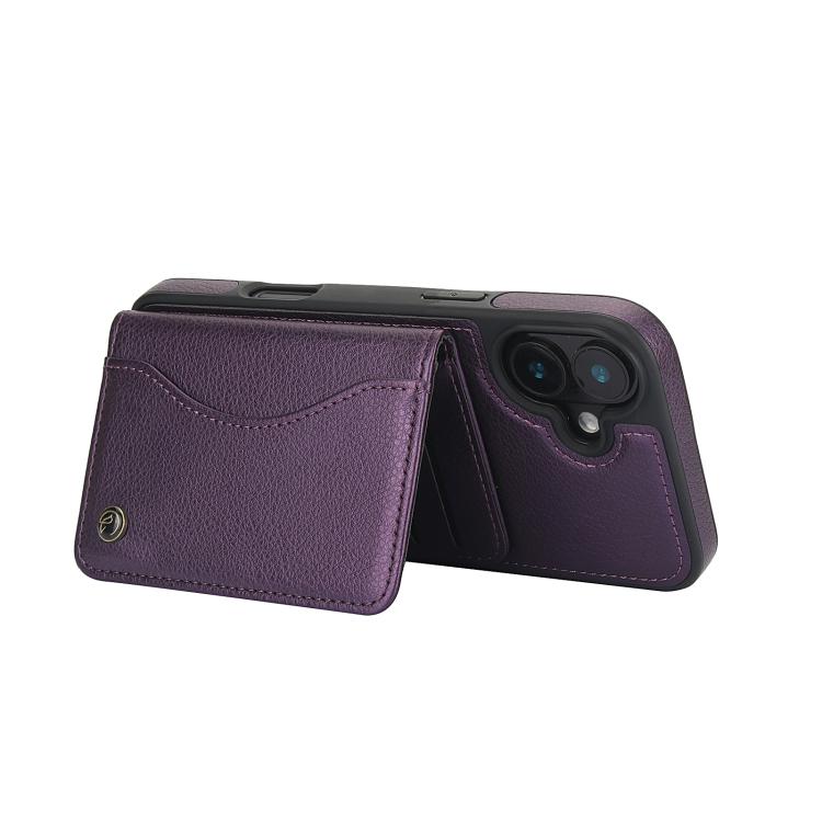 For iPhone 16 AwQuer Horizontal Flip Card Bag Holder Leather Phone Case(Dark Purple)