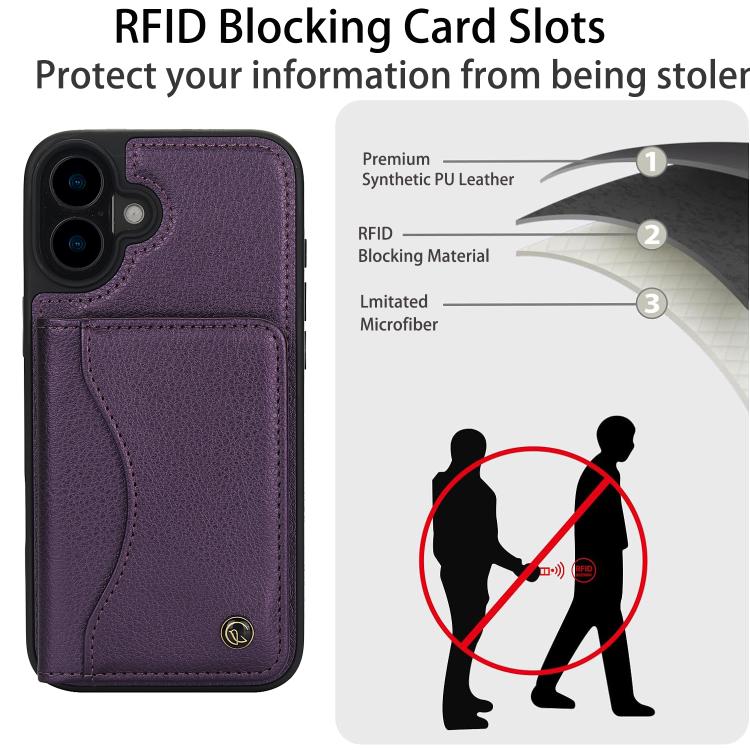 For iPhone 16 AwQuer Horizontal Flip Card Bag Holder Leather Phone Case(Dark Purple)