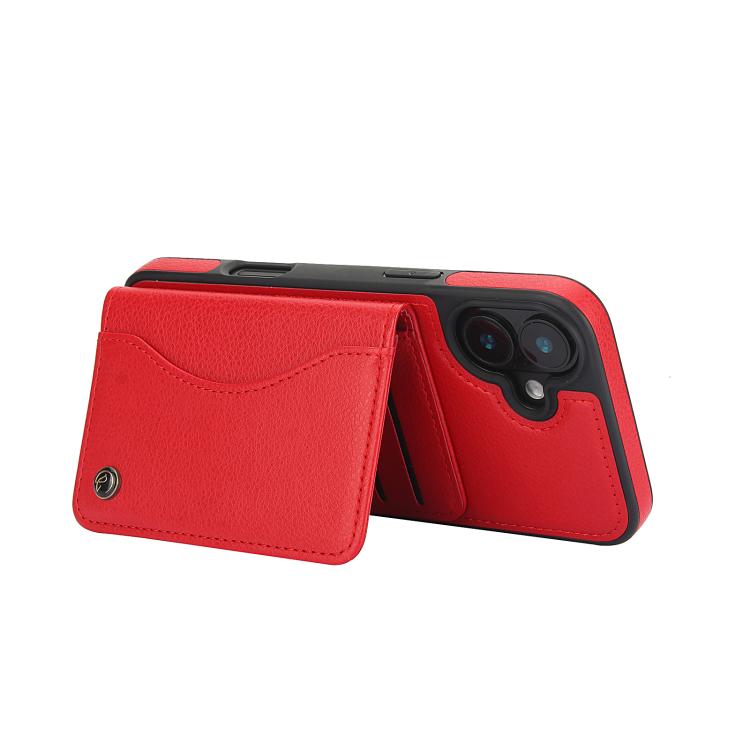 For iPhone 16 AwQuer Horizontal Flip Card Bag Holder Leather Phone Case(Red)