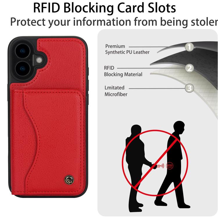 For iPhone 16 AwQuer Horizontal Flip Card Bag Holder Leather Phone Case(Red)
