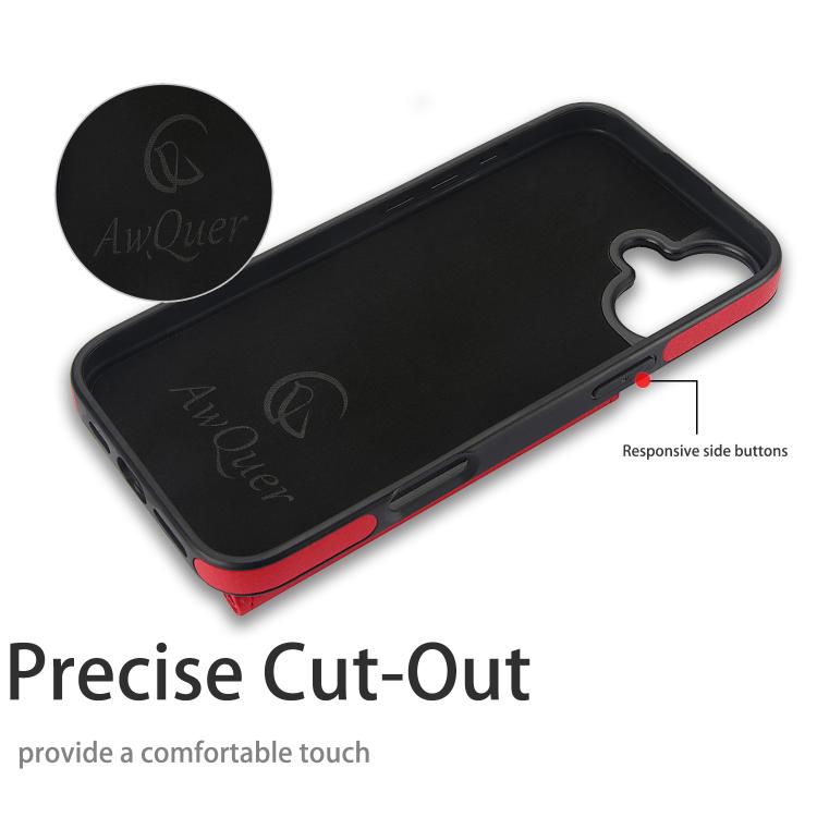 For iPhone 16 AwQuer Horizontal Flip Card Bag Holder Leather Phone Case(Red)