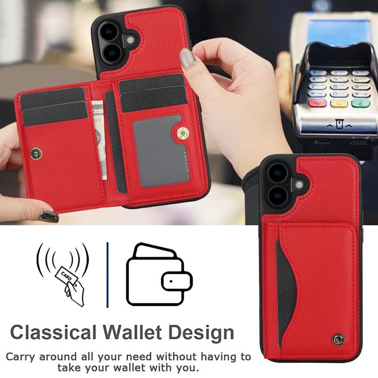 For iPhone 16 AwQuer Horizontal Flip Card Bag Holder Leather Phone Case(Red)