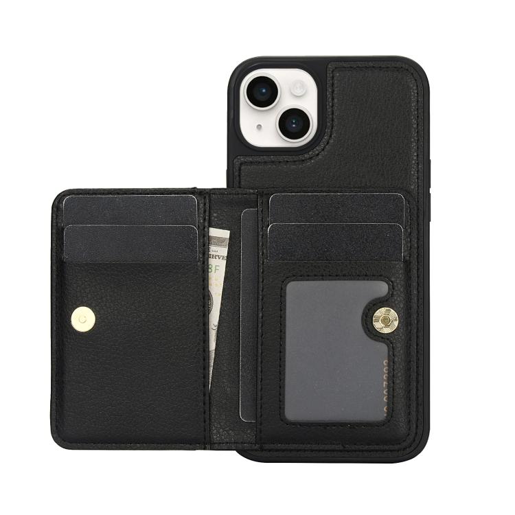 For iPhone 15 AwQuer Horizontal Flip Card Bag Holder Leather Phone Case(Black)