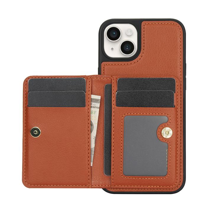 For iPhone 15 AwQuer Horizontal Flip Card Bag Holder Leather Phone Case(Brown)