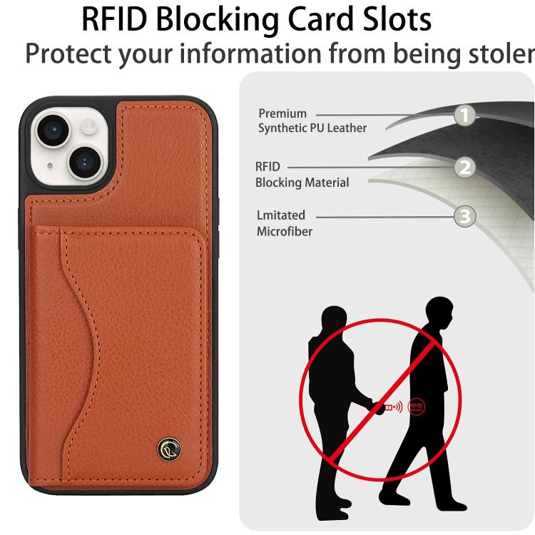 For iPhone 15 AwQuer Horizontal Flip Card Bag Holder Leather Phone Case(Brown)
