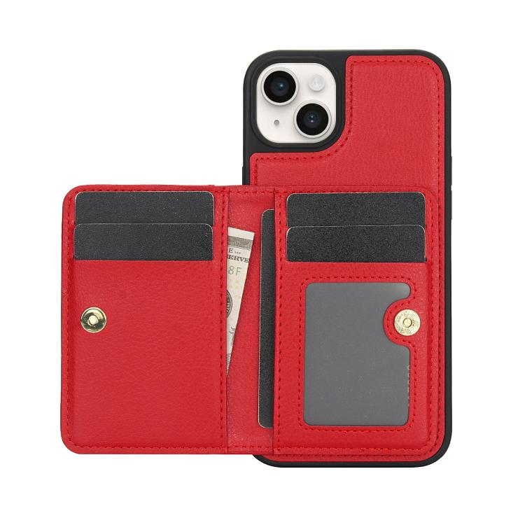 For iPhone 15 AwQuer Horizontal Flip Card Bag Holder Leather Phone Case(Red)