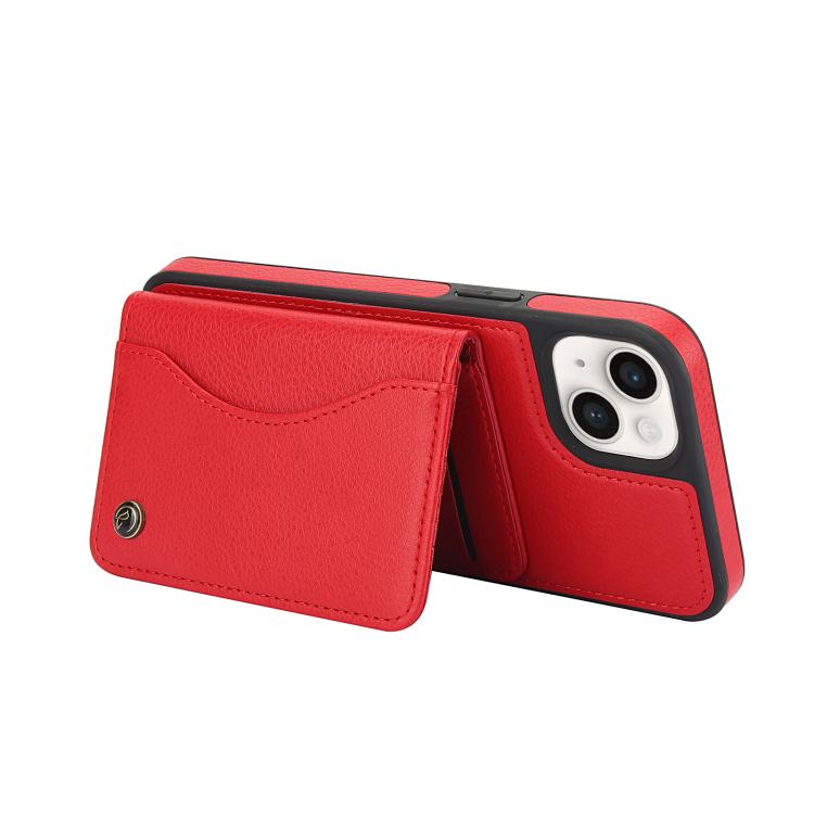 For iPhone 15 AwQuer Horizontal Flip Card Bag Holder Leather Phone Case(Red)