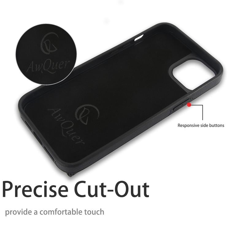 For iPhone 15 Plus AwQuer Horizontal Flip Card Bag Holder Leather Phone Case(Black)