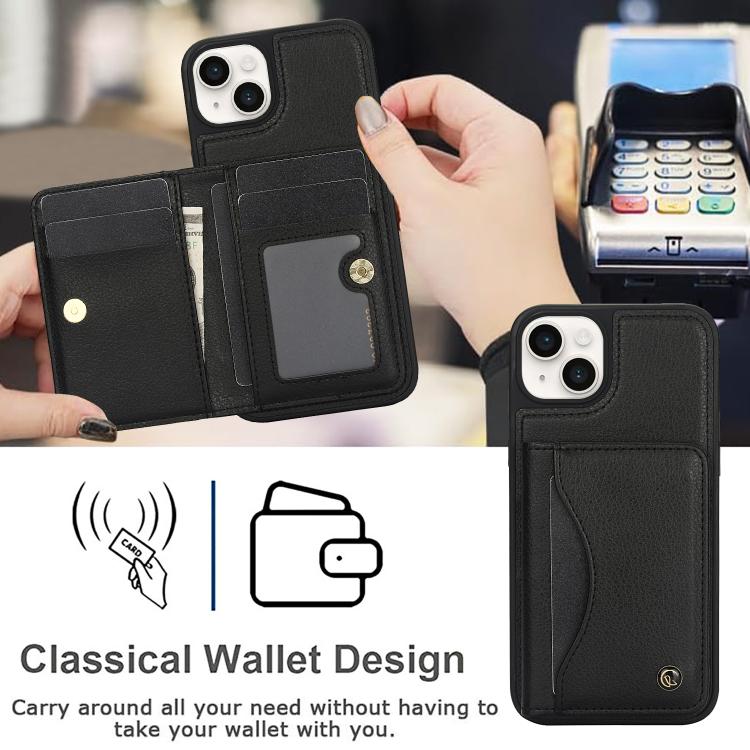 For iPhone 15 Plus AwQuer Horizontal Flip Card Bag Holder Leather Phone Case(Black)