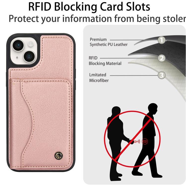 For iPhone 15 Plus AwQuer Horizontal Flip Card Bag Holder Leather Phone Case(Rose Gold)